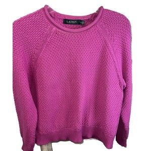 Lauren Ralph Lauren 100% Cotton Crew‎ Neck Dark Pink Sweater Size Medium